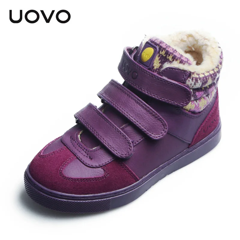 Коричневая обувь для мальчиков; Новинка; теплые детские брендовые ботинки; спортивные кроссовки на плоской подошве; Bottes De Neige; коричневые ботинки для девочек и мальчиков - Цвет: purple velvet