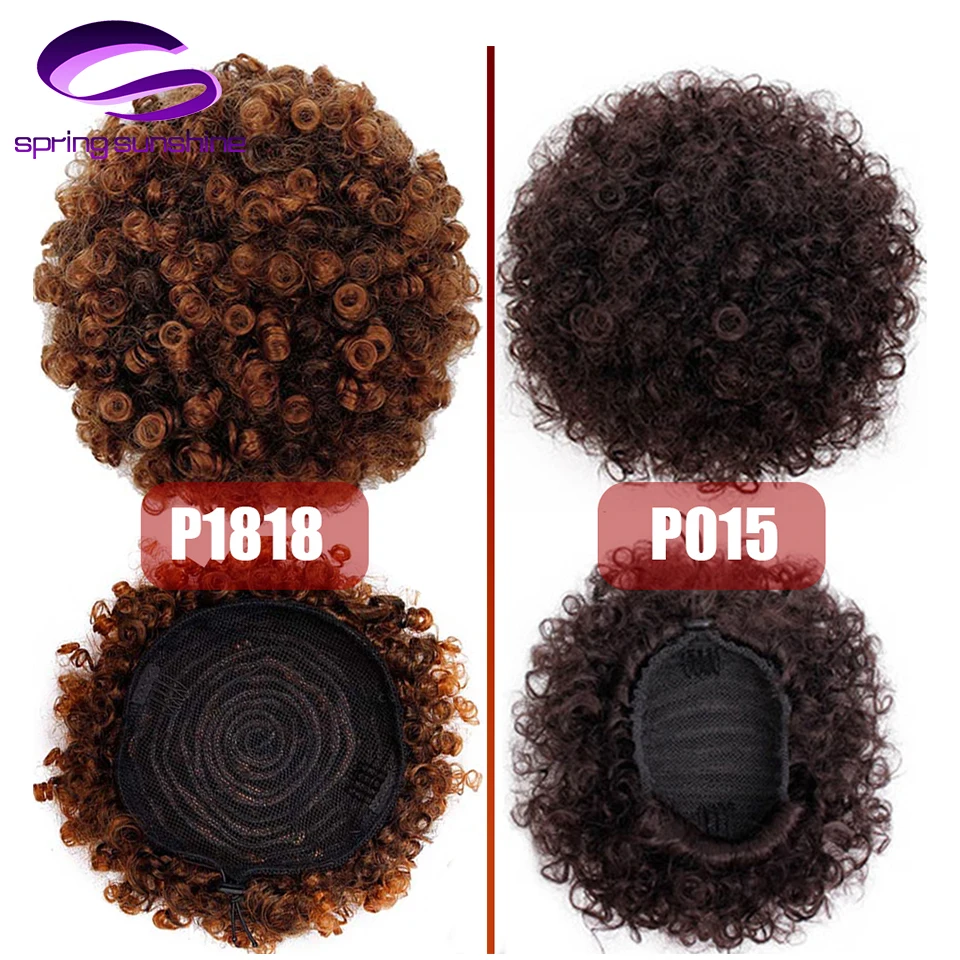 Spring sunshine Soft Ponytail High Puff Afro Hair Bun Synthetic Short Afro Kinky Curly Drawstring Clip in on Chignon
