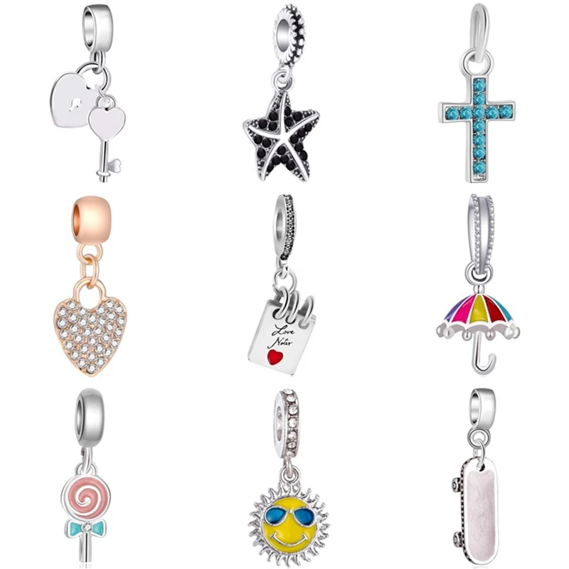 

Btuamb Hot Sale Crystal Enamel Cross Umbrella Dress Skateboard Sun Bead Fit Pandora Charms for Women Valentine's Day DIY Jewelry