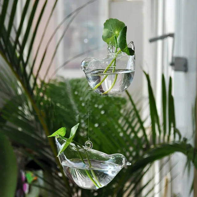Birds Glass Hanging Flower Vase Transparent Hydroponics Garden