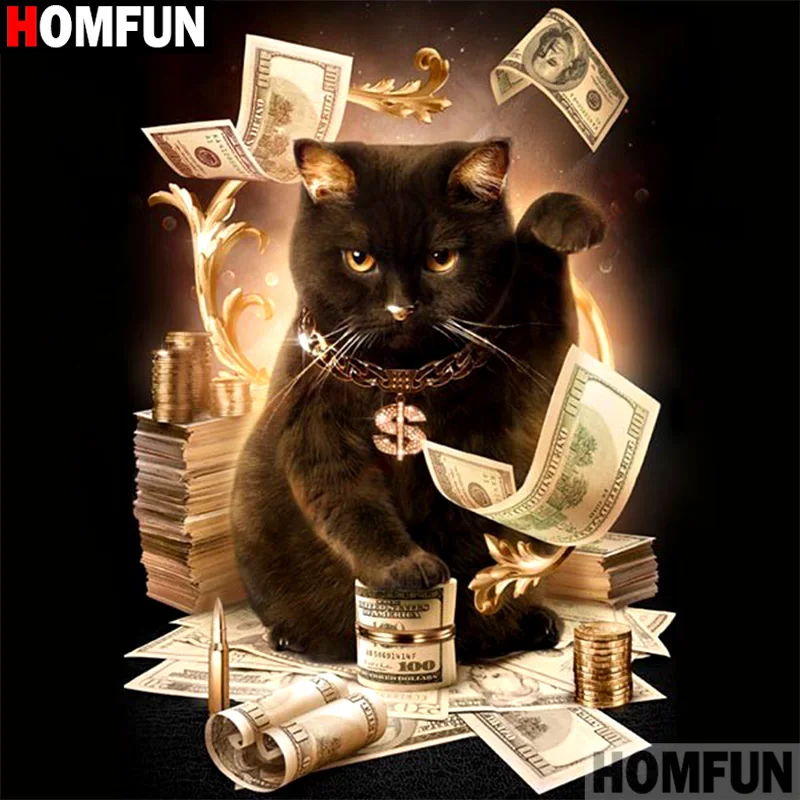 

HOMFUN Full Square/Round Drill 5D DIY Diamond Painting "Cat money animal" 3D Embroidery Cross Stitch 5D Decor Gift A16849
