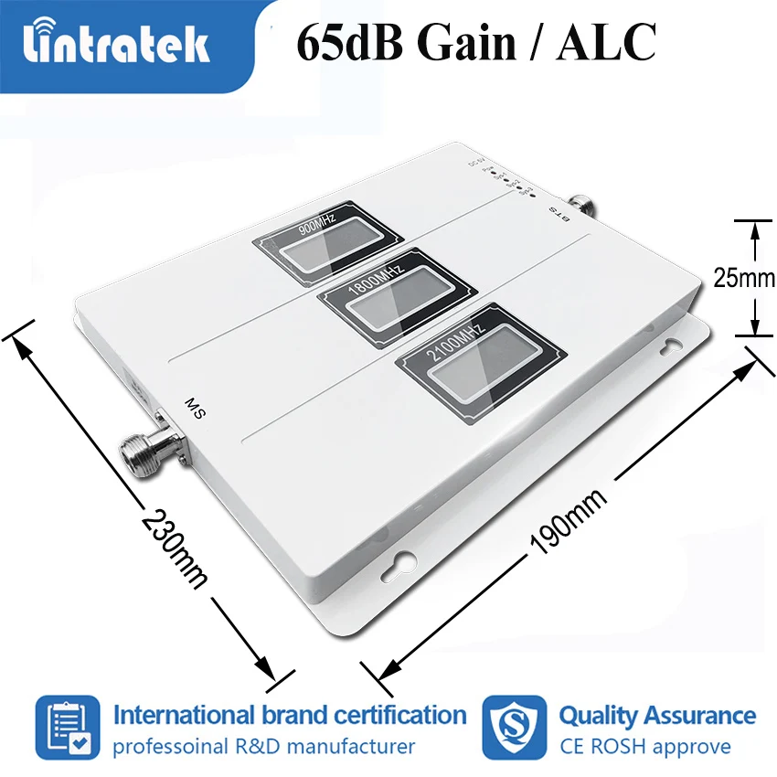 Lintratek 900/1800/2100 МГц трехчастотный усилитель сигнала 70 дБ GSM 3g UMTS 4G LTE 3 LCD мобильный
