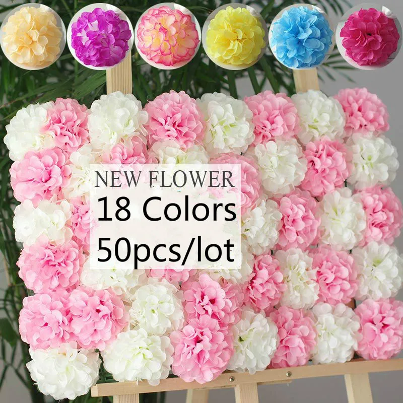 

50pcs 11cm Ball Chrysanthemum Silk Hydrangea Artificial Flowers Heads DIY Wedding Decoration Party Home Hotel Decor