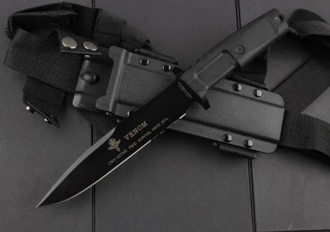 

VENOM Camping Tactical Knife,N690 Blade Rubber Handle Hunting Fixed Knife,Survival Knives.