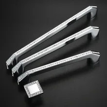 128mm 160mm 192mm Fashion deluxe rhinestone wardrobe kitchen cabinet door handle K9 crystal silver drawer wine cabinet pull knob