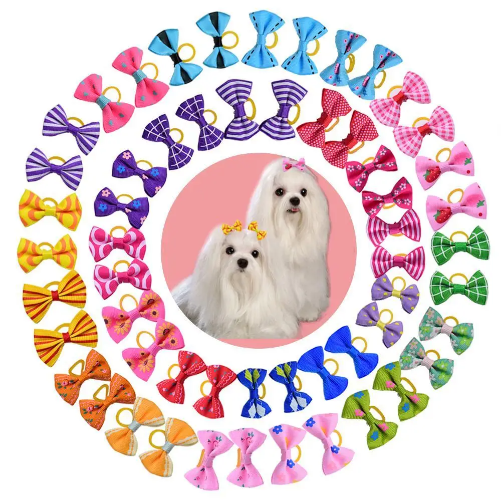 Dog Grooming Bows Pet Cat Hair Bows Rubber Bands Cat Pet Grooming