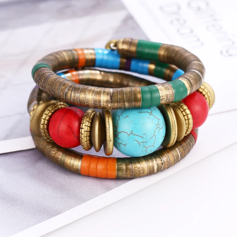 HOCOLE Natural Stone Colorful Snake Bangle Bracelets For Women Vintage Multilayer Metal Bracelet Jewelry Indian bangle bracelet stone bracelet snake bangle bracelet