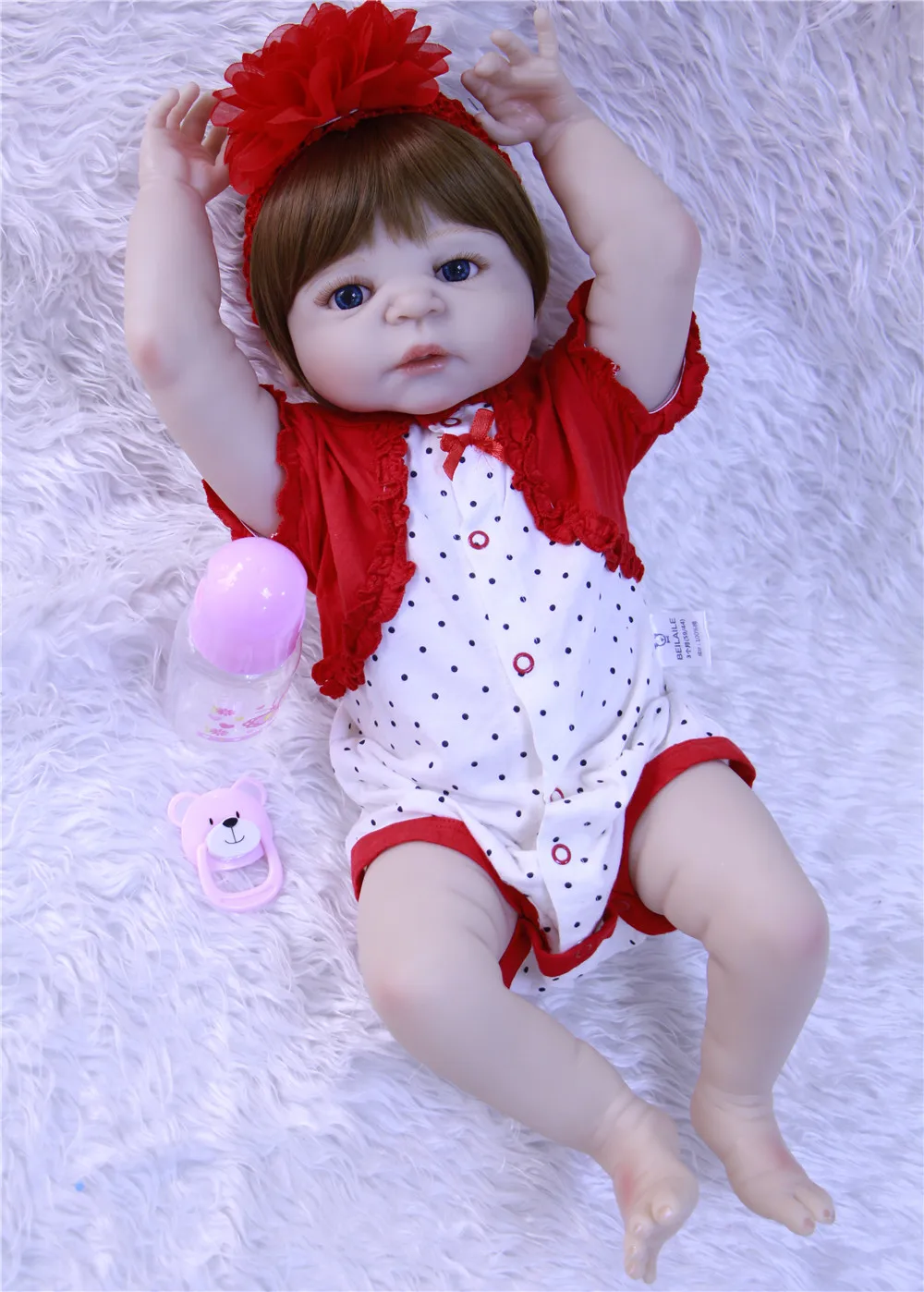 

NPK bebe-reborn menina 22inch full silicone reborn baby dolls girl body brown hair wig children gift bathe toy BJD dolls