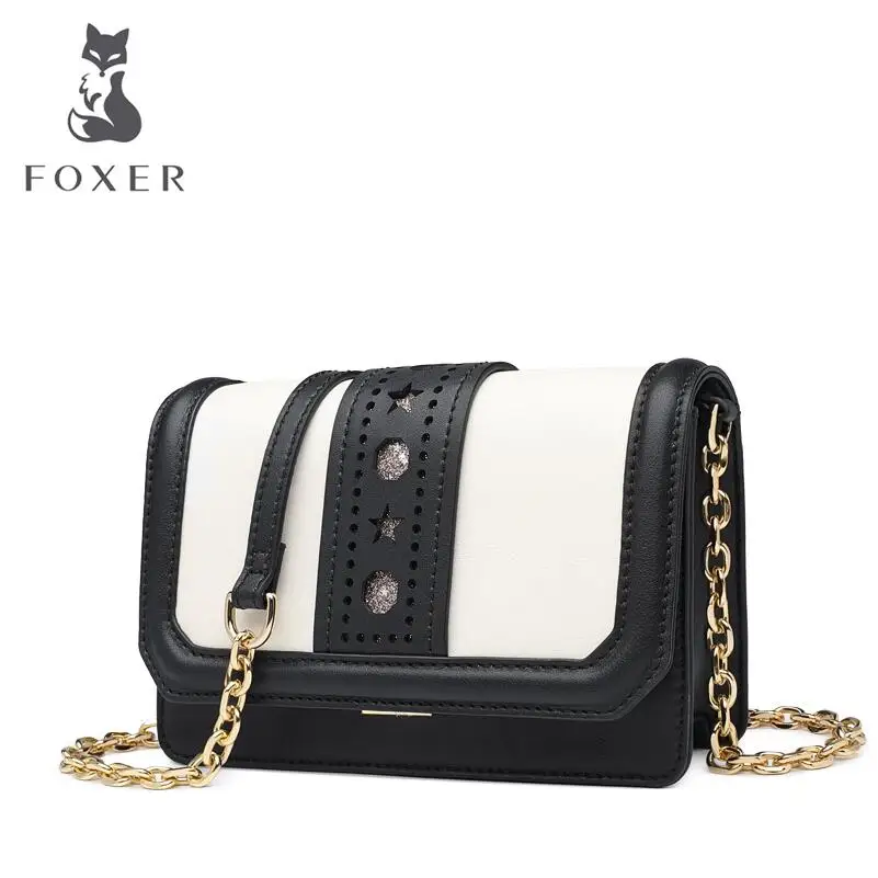 

FOXER2019 new luxury fashion contrast color chain Messenger bag temperament wild small square bag shoulder female famous brand