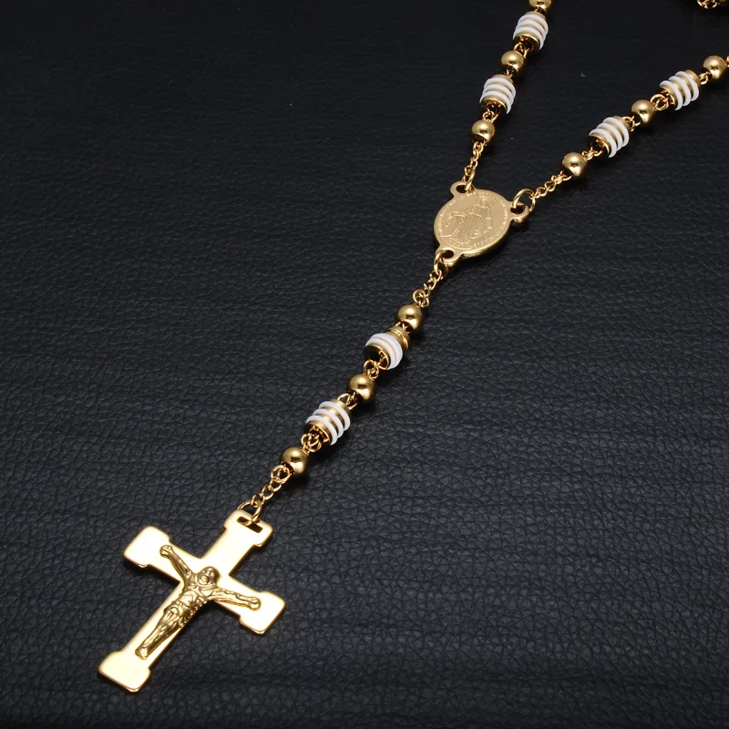 D& Z золотого цвета, подвеска в виде Креста Иисуса, ожерелье четки из нержавеющей стали, бусы Девы Марии, распятие, ожерелье для Христова, ювелирные изделия