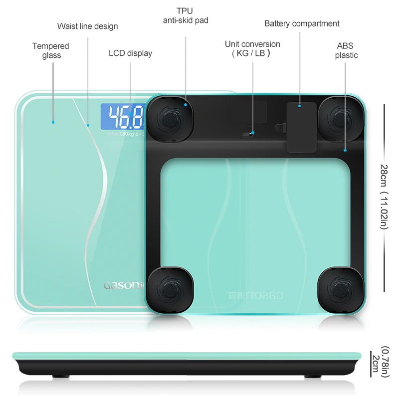 GASON A2s Bathroom Body Scale Glass Smart Household Electronic Digital Floor Weight Balance Bariatric LCD Display 180KG/50G