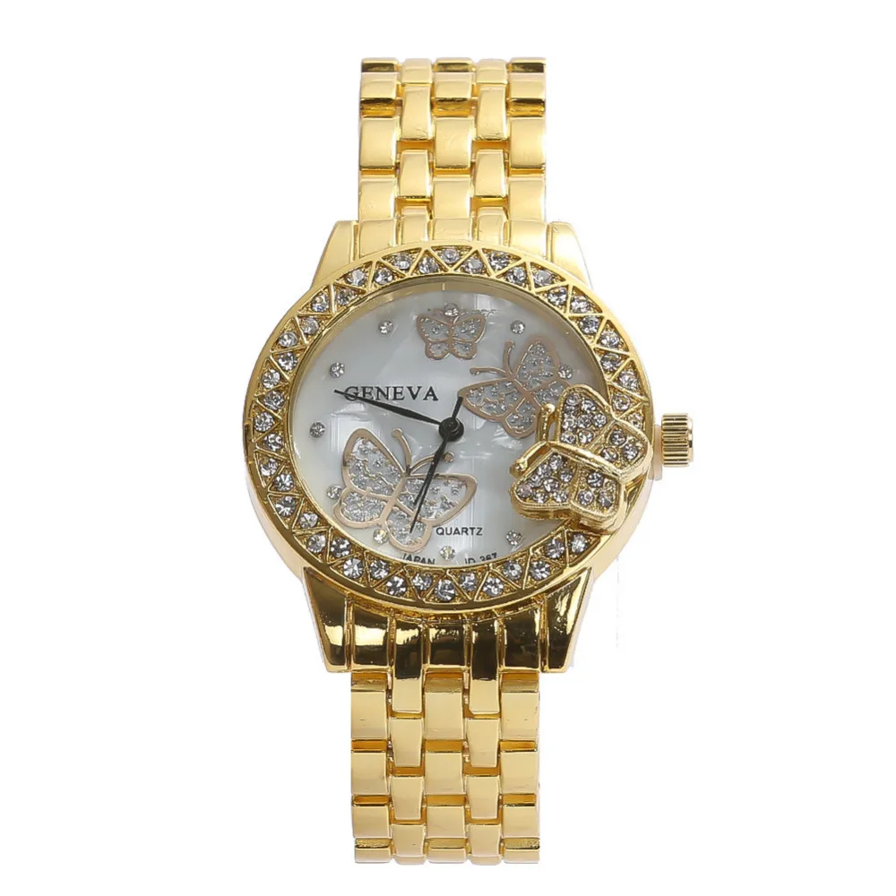 

Reloj hombre Retro Design Diamond butterfly Rhinestone dial Alloy Band women Quartz Wrist round Clock Ladies Watches Hour B30