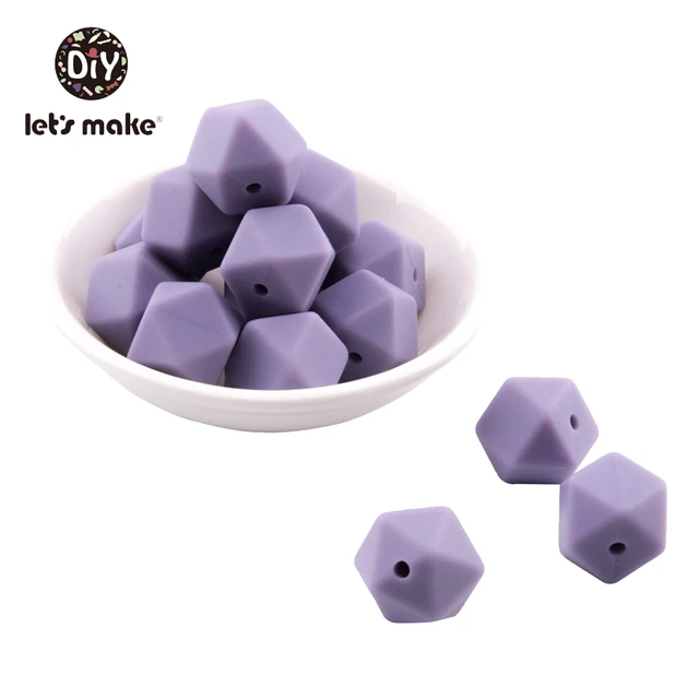 Let's Make Silicone Beads Hexagon Beads 14mm 10pc Food Grade Silicone Teether DIY Pacifier Clips Beads Necklace Baby Teether Lilac