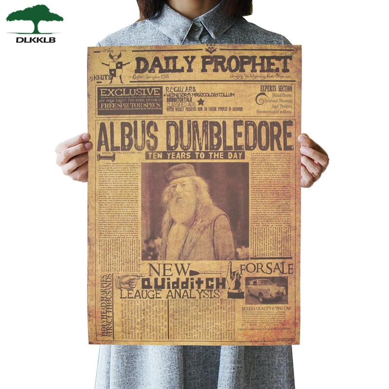 

DLKKLB Movie Poster Famous Novel Albus Dumbledore Principal Vintage Retro Kraft Classic Wall Stickers Daily Prophet Decoration
