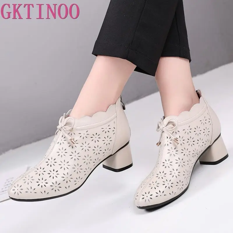 Туфли GKTINOO женские из натуральной кожи Модные дышащие туфли лодочки высокий