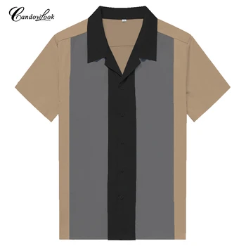 

Candowlook New Arrival Mens Casual Clothing Plus Size Work Shirts Retro Contrast Color Loose Buttons Male Blusa