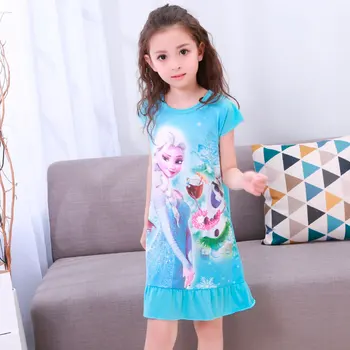 

Summer Children Pajamas Disney Girls Nightdress Cute Printing Round Neck Short-Sleeve Nightgowns Clothes Pattern Princess Dress