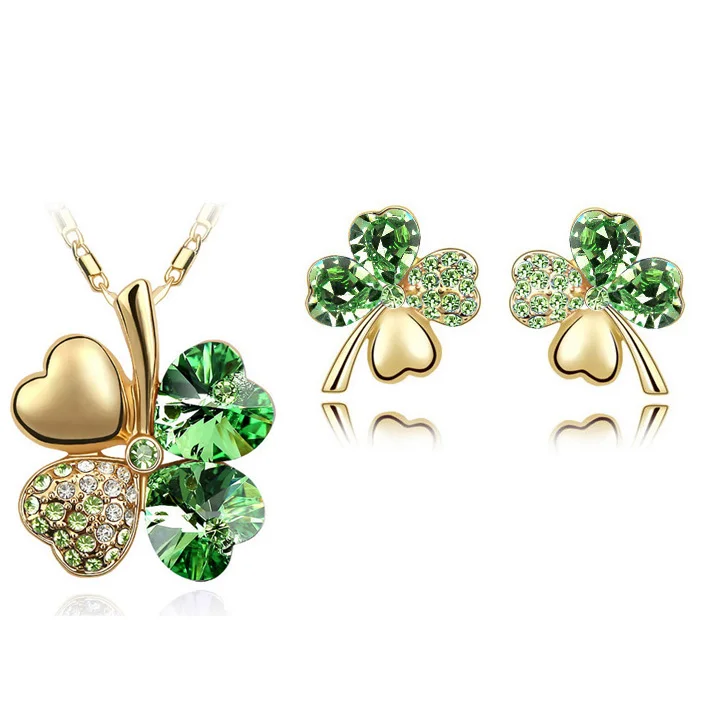 Клевер 4, четыре листа, зеленое ожерелье, серьги, модные ювелирные аксессуары, Прямая поставка, продвижение, высокое качество, австрийский кристалл