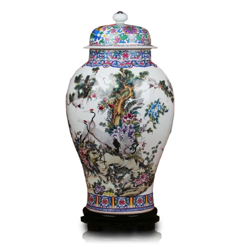 

Jingdezhen ceramics factory direct eighteen general tank landing large crane famille rose vase