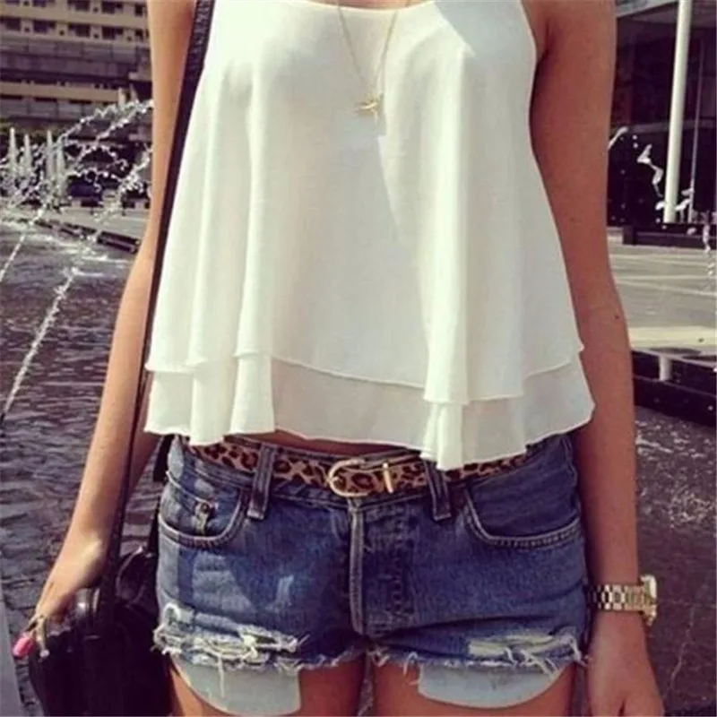Women Ruffles Crop Tops Boho Summer Style Sexy Tank Tops Women T Shirt Trimmed Drawstring Camisole Halter Tops