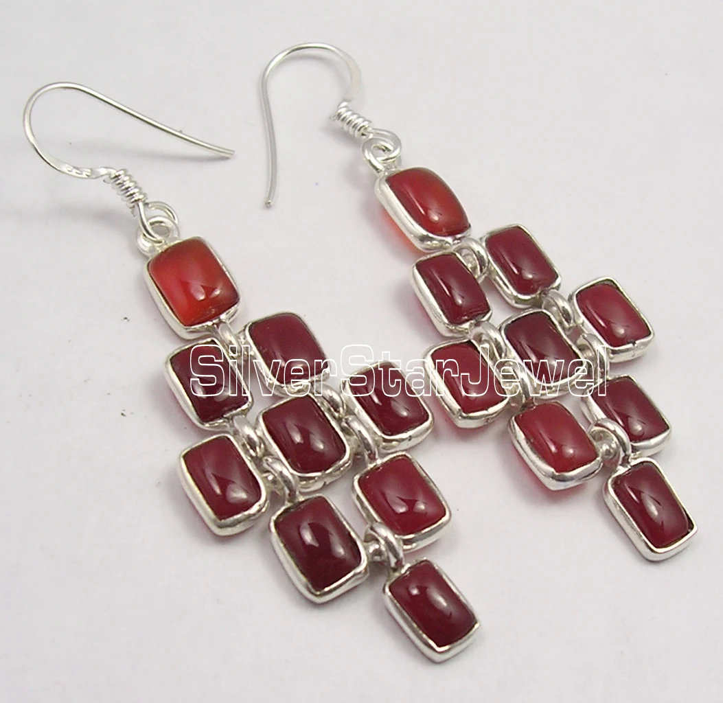 

Chanti International Pure Silver RED FIRE CABOCHON CARNELIAN MAT STYLE NICE LONG Earrings 5.7 CM