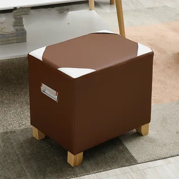 

Home living room creative sofa board coffee table stool thick solid wood square small bench short Dunzi leather stool