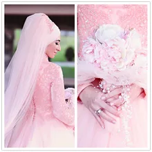 MZYW0354 full long sleeve high neck with hijab heavy beaded vestido de casamento long sleeve muslim wedding dress