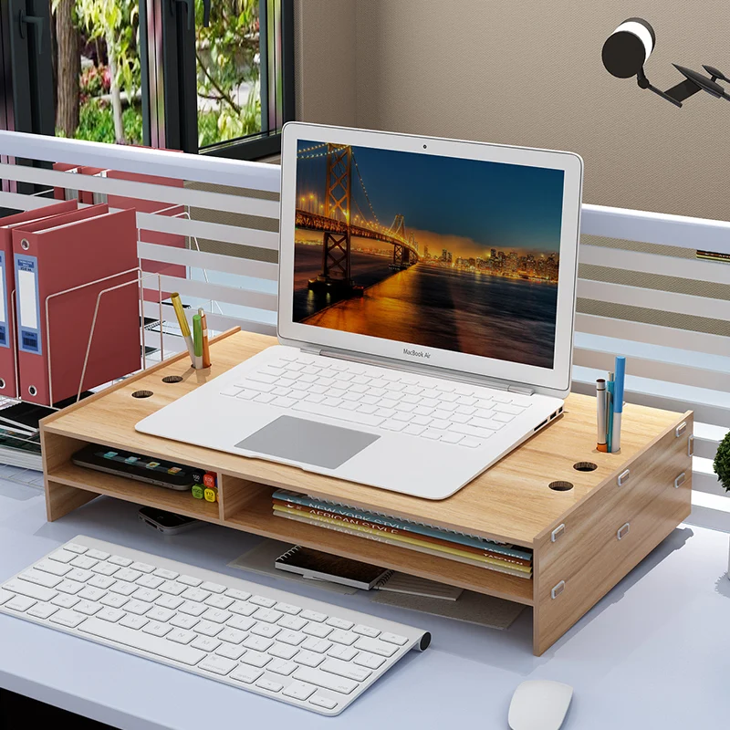 

Monitor Stand Desktop Computer Monitor Riser Wooden Adjustable Monitor Riser with Storage Desktop Organizer For Home Office