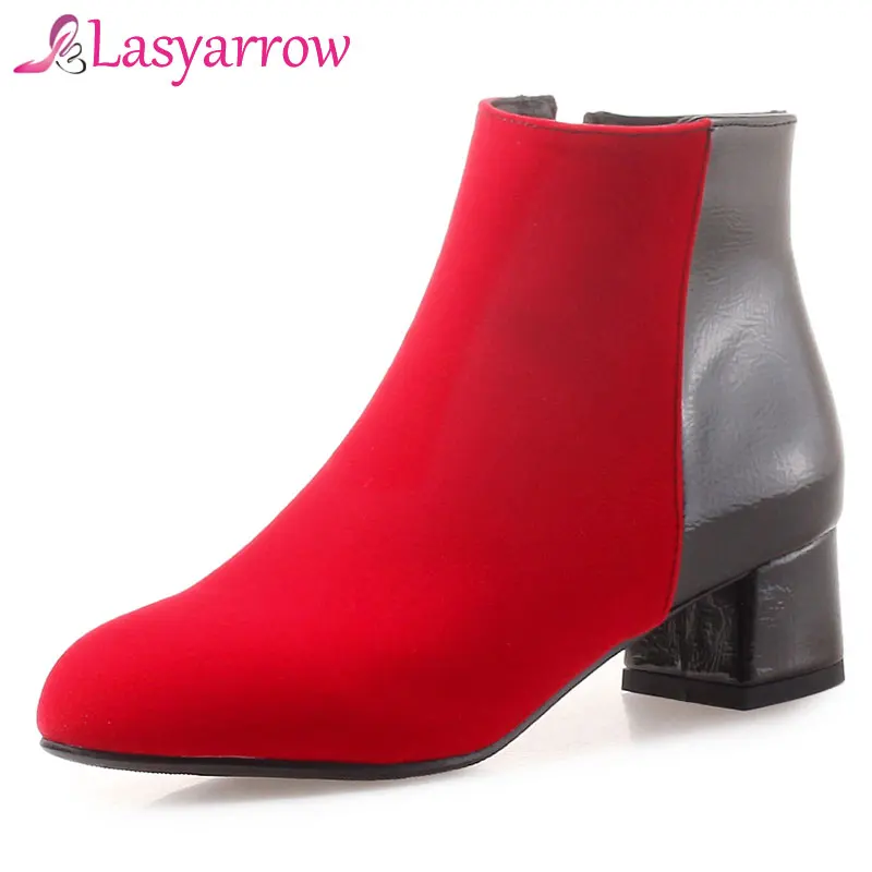 

Lasyarrow Big Size 33-43 Women's Shoes Thick Bottom Black Red Wedding Shoes Zipper Botas Mujer Plus Size Ankle Martin Boots