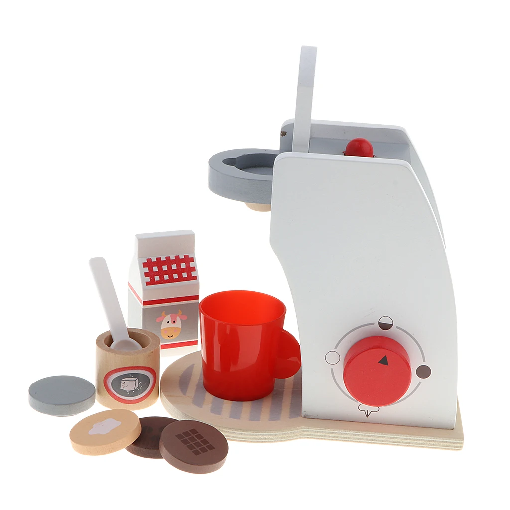 Funny Wooden Kitchen Toy Set Pretend Play DIY Delicious Cup Milk Drinks Educational Cooking Game - Coffee Machine Appliances
