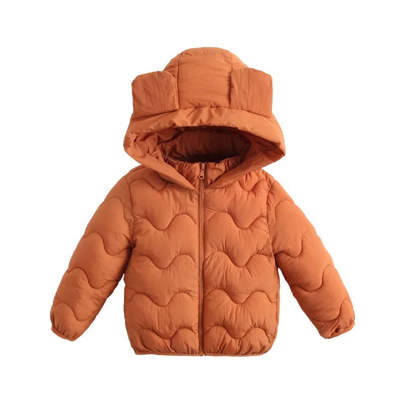 

2019 Long Style Autumn Winter Chikdren Down Coats Boys Girls Zipper Solid Cotton Parkas A Kids Cartoon Ears Hoodies Outerwear