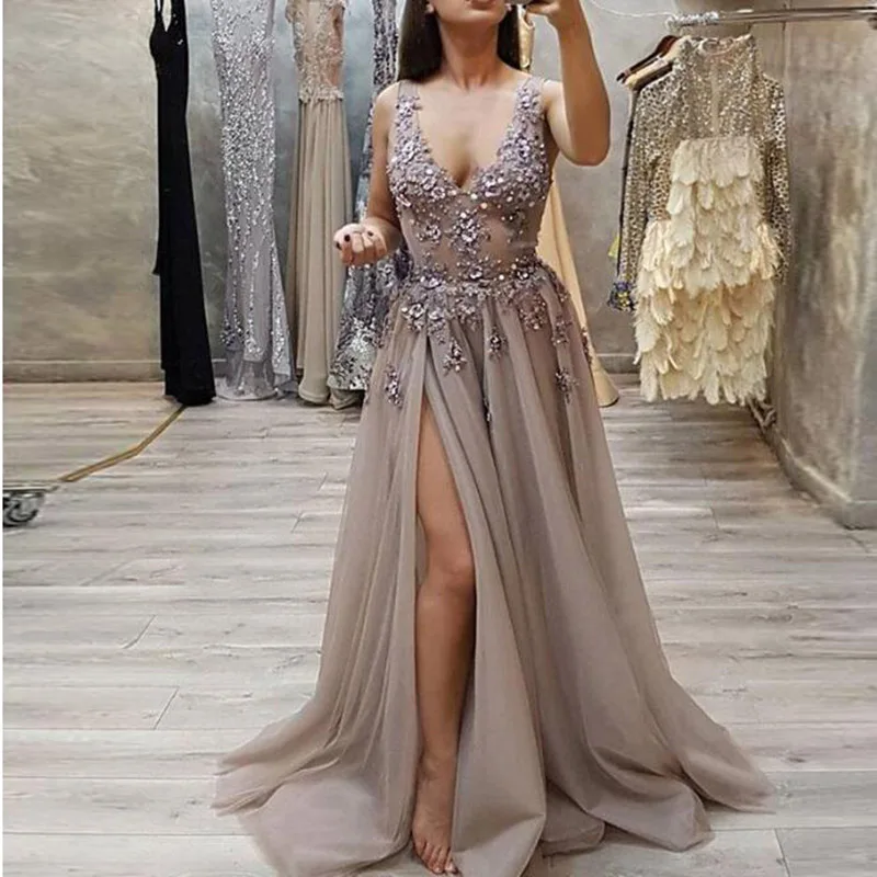 

Abiye Gece Elbisesi Formal Dress Women Elegant Luxury Evening Dress Long 2019 Tulle Beaded Evening Gowns Robe De Soiree