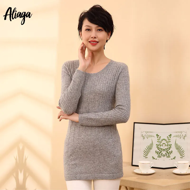 Высокое качество чистый кашемир свитер Для женщин Демисезонный O шеи ребра вязать пуловер мягкий уютный длинный тонкий топы - Цвет: Gray