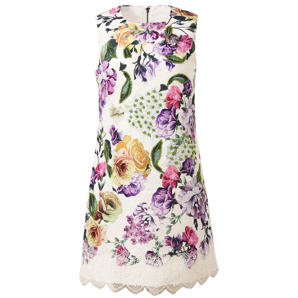 

Red RoosaRosee Women Luxury Crystal Flower Print Elegant Dress Sleeveless Short Dresses Gorgeous Party Vestidos Lady Robe Femme