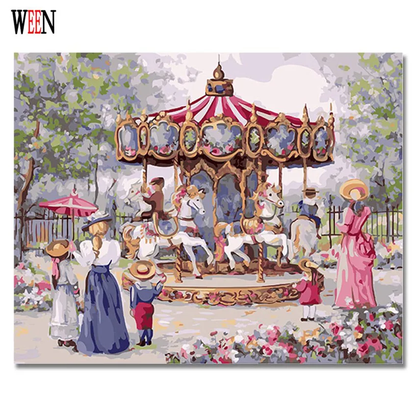 

Carousel Painting By Numbers Modern Amusement Park Digital Wall canvas Art Coloring by numbers For Home Wall Artwork Child Gift