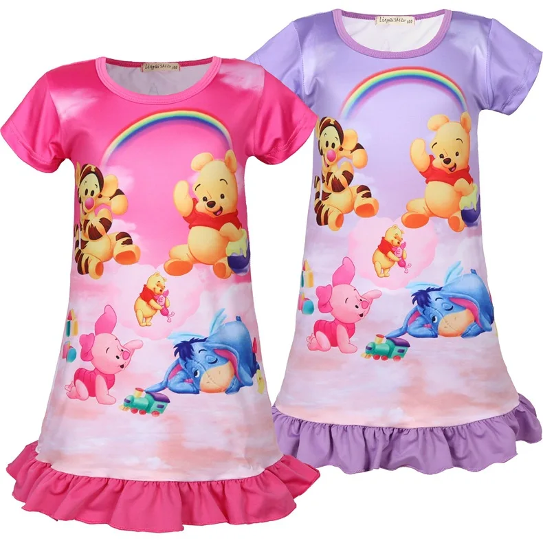 

2019 Children's Home Service Girls Cute Nightdress Cartoon Bear Children's Sleeping Clothes Winnie The Bear Pajamas Dress