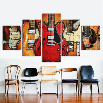

QKART Oil Painting Canvas Painting Art Colourful Guitar Still Life Wall Pictures for Living Room No Frame Posters and Prints