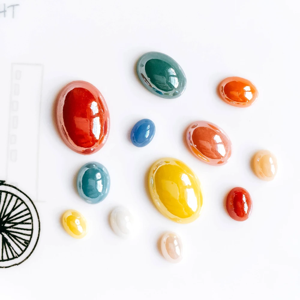 

Mixed Colors Oval Ceramics Porcelain Glass Cabochons Flat Back Cameo Stone Supplies for DIY Jewelry Finding