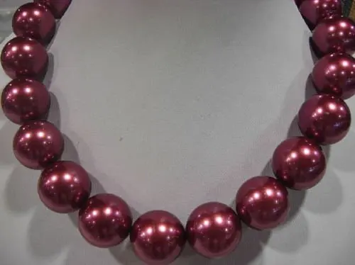

FREE SHIPPING>>>@@ Fashion Big 20mm round red shell pearl necklace AAA