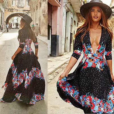 

Sexy Women Summer Chiffon Boho Bohemian Long Maxi Dress Beach Dresses Sundress