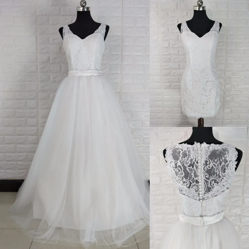 2017 Vestido De Noiva 2 en 1 branco Vestidos De Casamento Vestido De BAILE Кружево Vestido De Noiva Saia съемная 2 EM 1 Халат