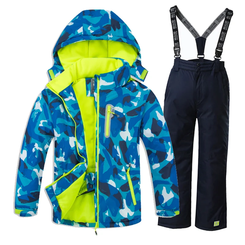 Высококачественный лыжный костюм для мальчиков лыжная куртка и штаны, детская Лыжная одежда Детский костюм для сноуборда куртка для сноуборда и штаны для детей