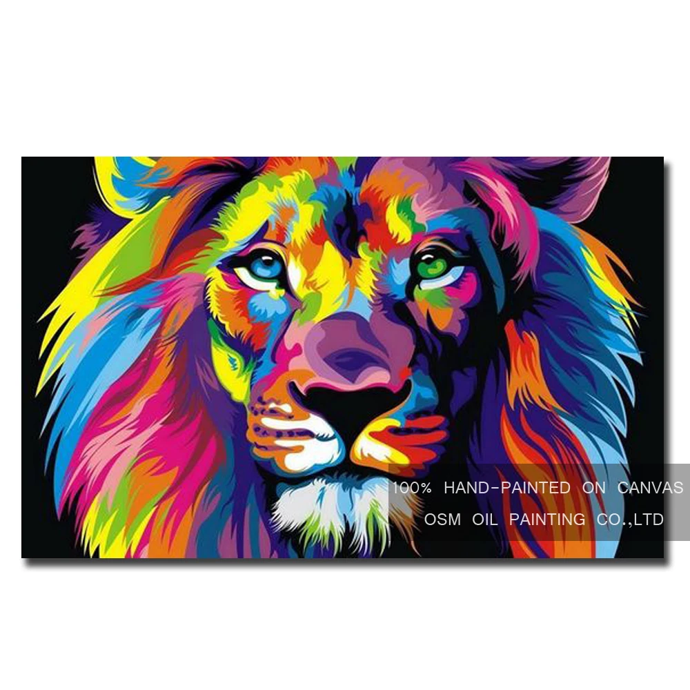 

Skills Artist Hand-painted High Quality Modern Lion Oil Painting on Canvas Colorful Lion Head Oil Painting for Wall Decoration