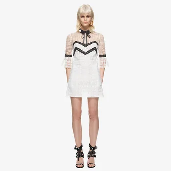 

2019 Mini Dress Sexy Flare Sleeve Lace Print Half Hollow Out Women See-Through O Neck Night Club Body con Dresses Wholesale