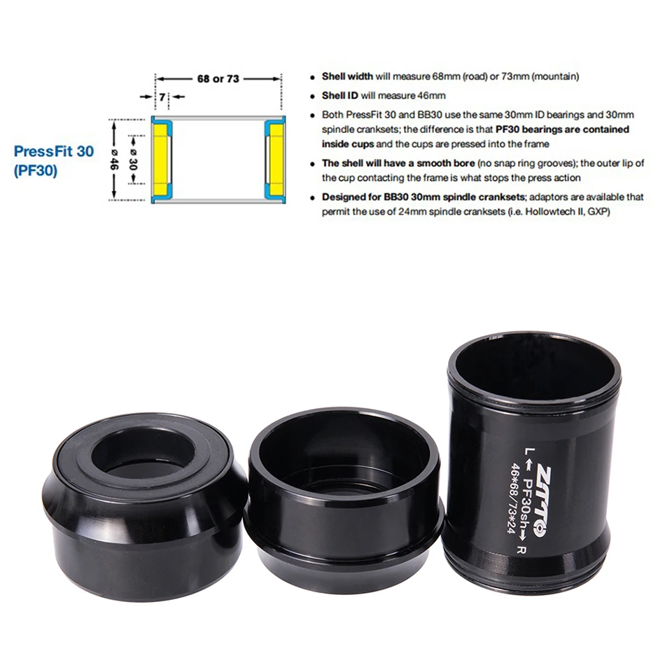 ZTTO PF30sh PF30 24 адаптер MTB дорожный велосипед оси Кривошип подходит подшипник нижние кронштейны BB ось для SH Prowheel 24 мм 46*68/73*24