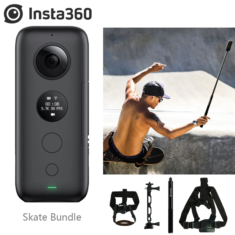 

Insta360 ONE X 18MP Sport Action Camera Wifi Support 5.7K Photo Bike Back Skete Bundle Insta 360 Accessories Back Bar Pet Bundle