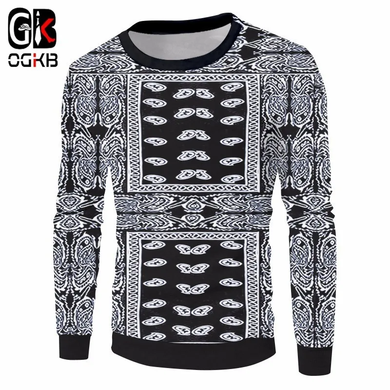 OGKB Black Bandana Sweatshirt Paisley 3D Hoodies For Women Hiphop