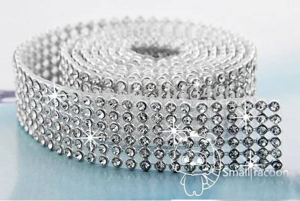 

Free Shipping 6 Rows Iron on Rhinestone Mesh Trim Crystal in Silver Base with Back Glue for Bridal Dress,Cake,Wine and Wedding