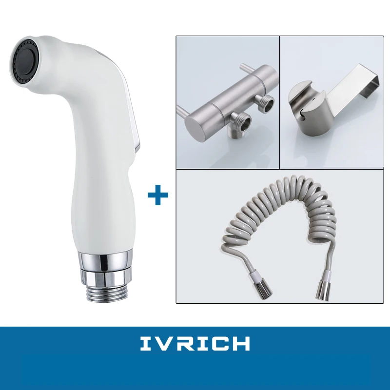 

VRICH Portable White Color Bidet Sprayer Set ABS Plastic Hygienic Shattaf Pressurized Spraying Bathroom Toilet Use F010A-2