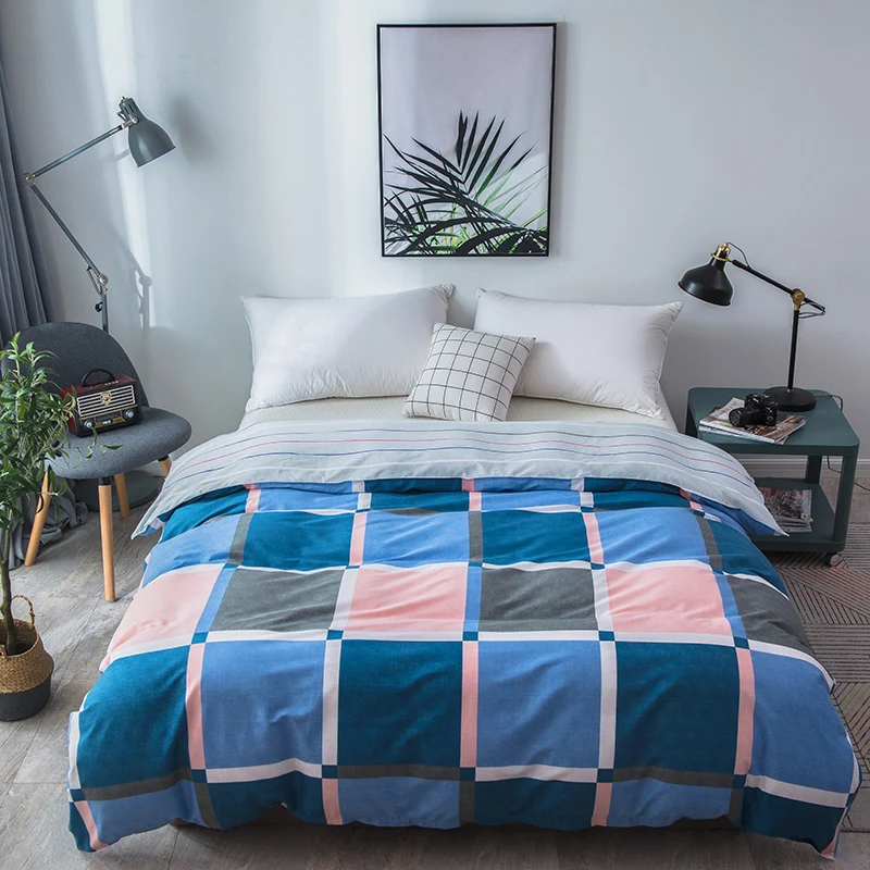 

Ins Style Plaid Striped Printed Duvet Cover with Zipper 100% Cotton Fabric Quilt Cover Twin Full Queen King Size Bedding Sets